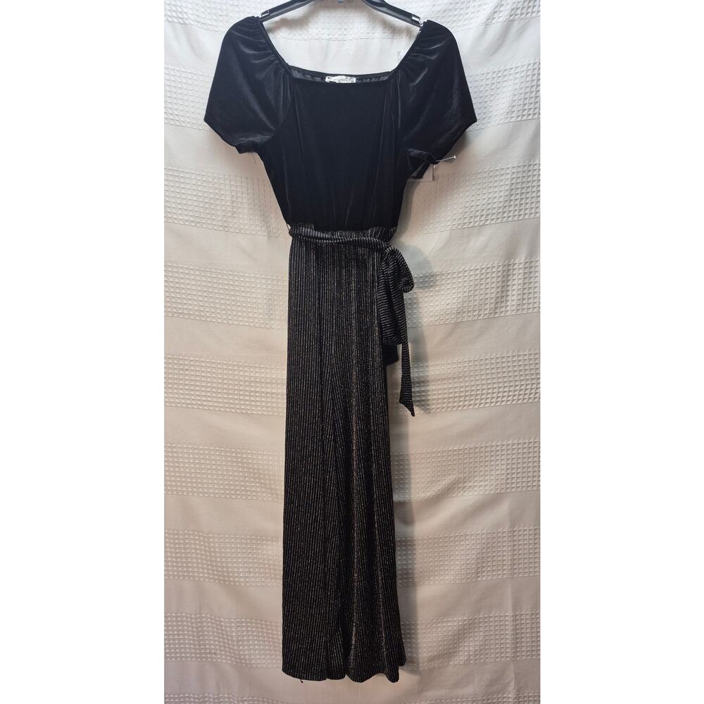 Knit Works Romper Girls Size XL 16 Black Velvet Gold Silver Rose Choker